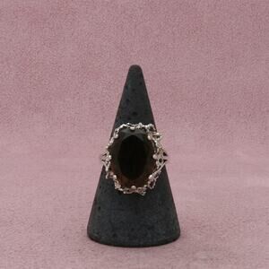 sterling silver vintage oval-cut smoky quartz ring size 8.5